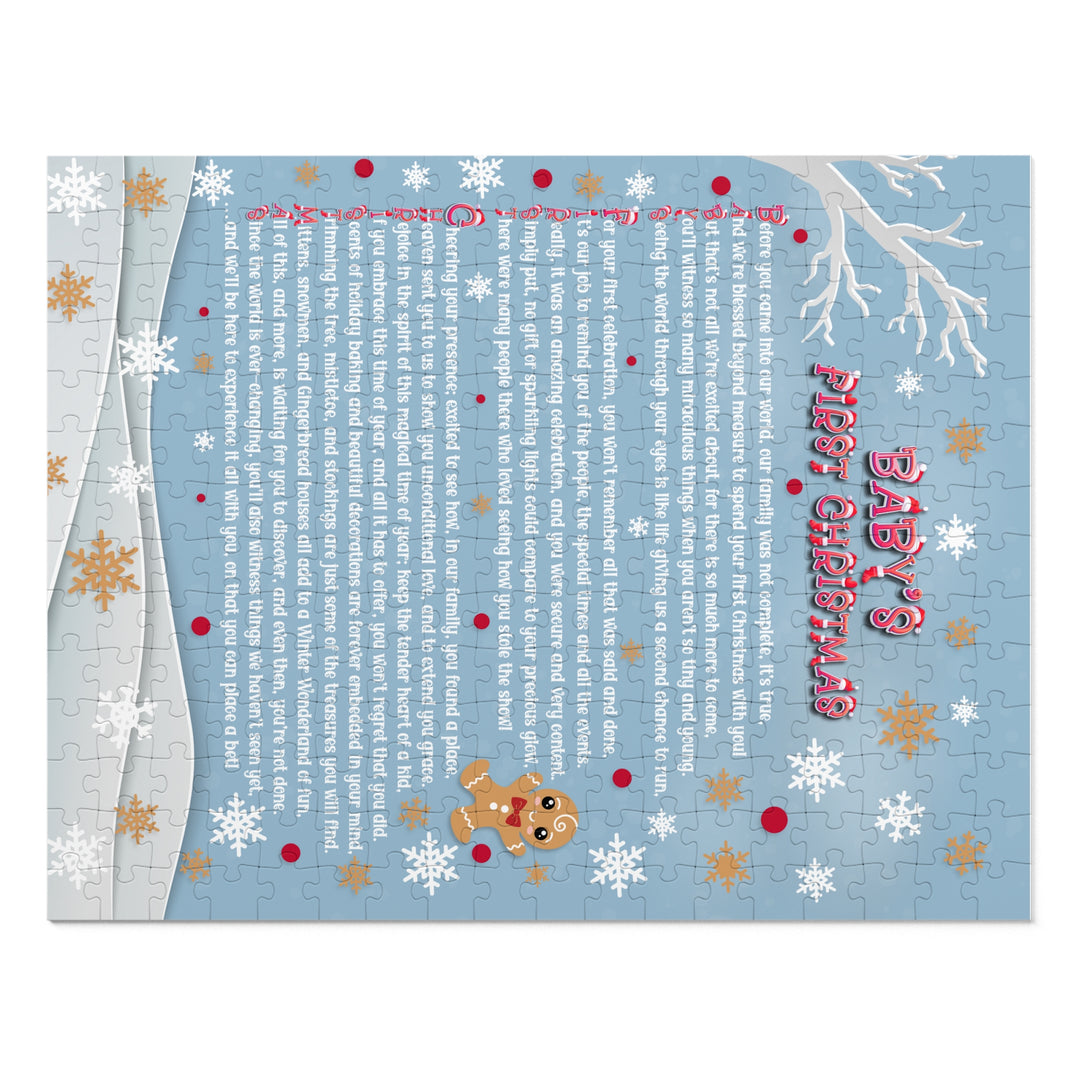 Baby's First Christmas Acrostic Poem Jigsaw Puzzle - Gingerbread - Blue - Tin Box