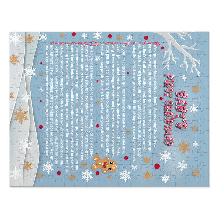 Baby's First Christmas Acrostic Poem Jigsaw Puzzle - Gingerbread - Blue - Tin Box