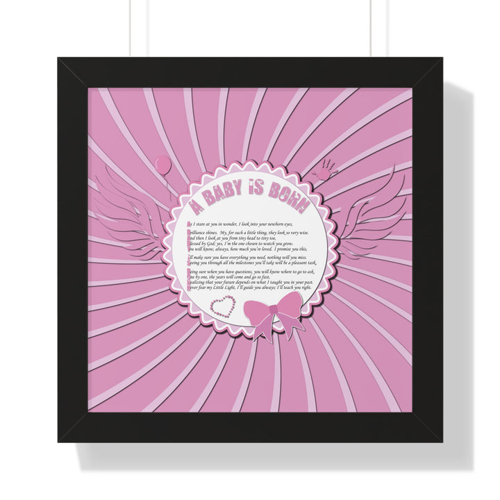 Baby Steps Acrostic Poem Framed Print "A Baby is Born" - Pink