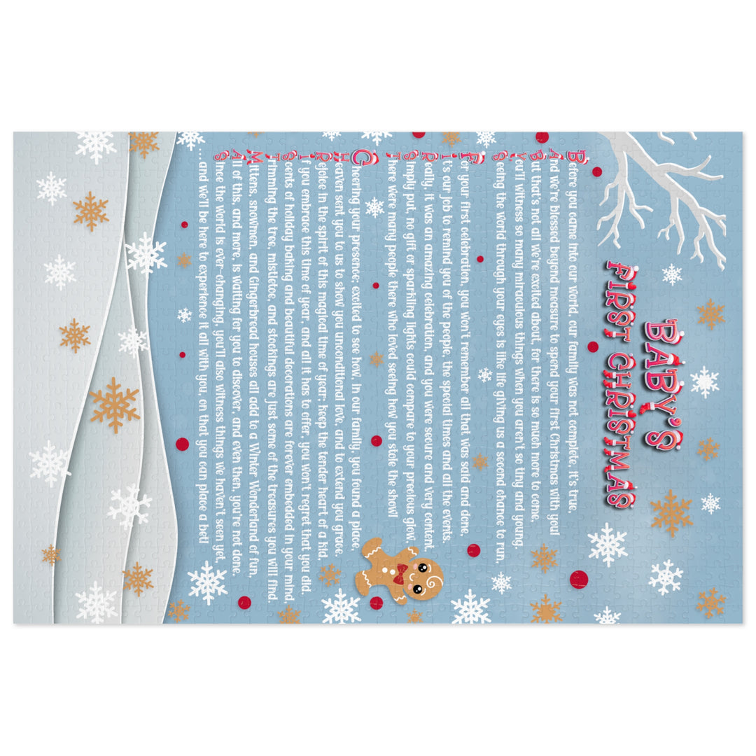 Baby's First Christmas Acrostic Poem Jigsaw Puzzle - Gingerbread - Blue - Tin Box