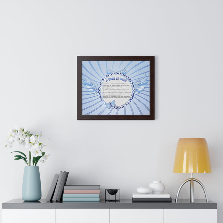 Baby Steps Acrostic Poem Framed Print "A Baby is Born "- Blue