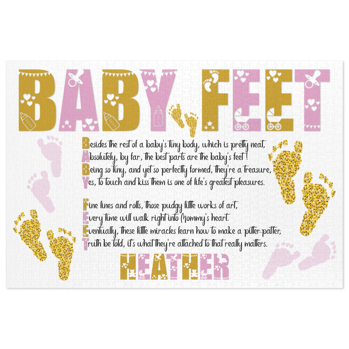 "Baby Feet" Acrostic Poem Jigsaw Puzzle - Pink and Gold - Personalized