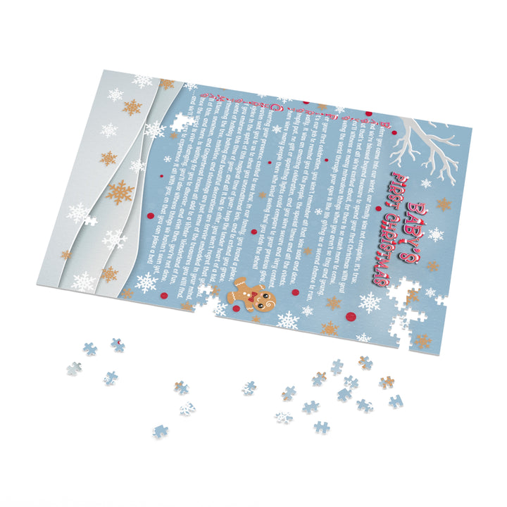 Baby's First Christmas Acrostic Poem Jigsaw Puzzle - Gingerbread - Blue - Tin Box