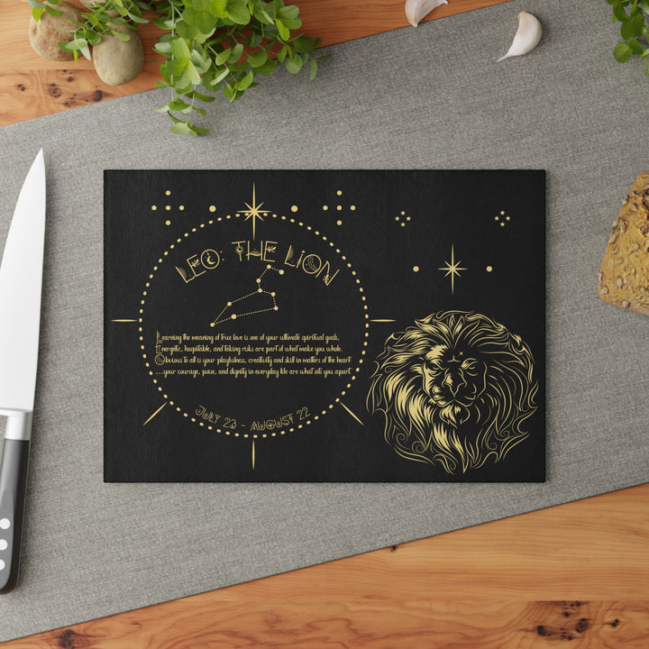 Leo Acrostic Poem Glass Cutting Board