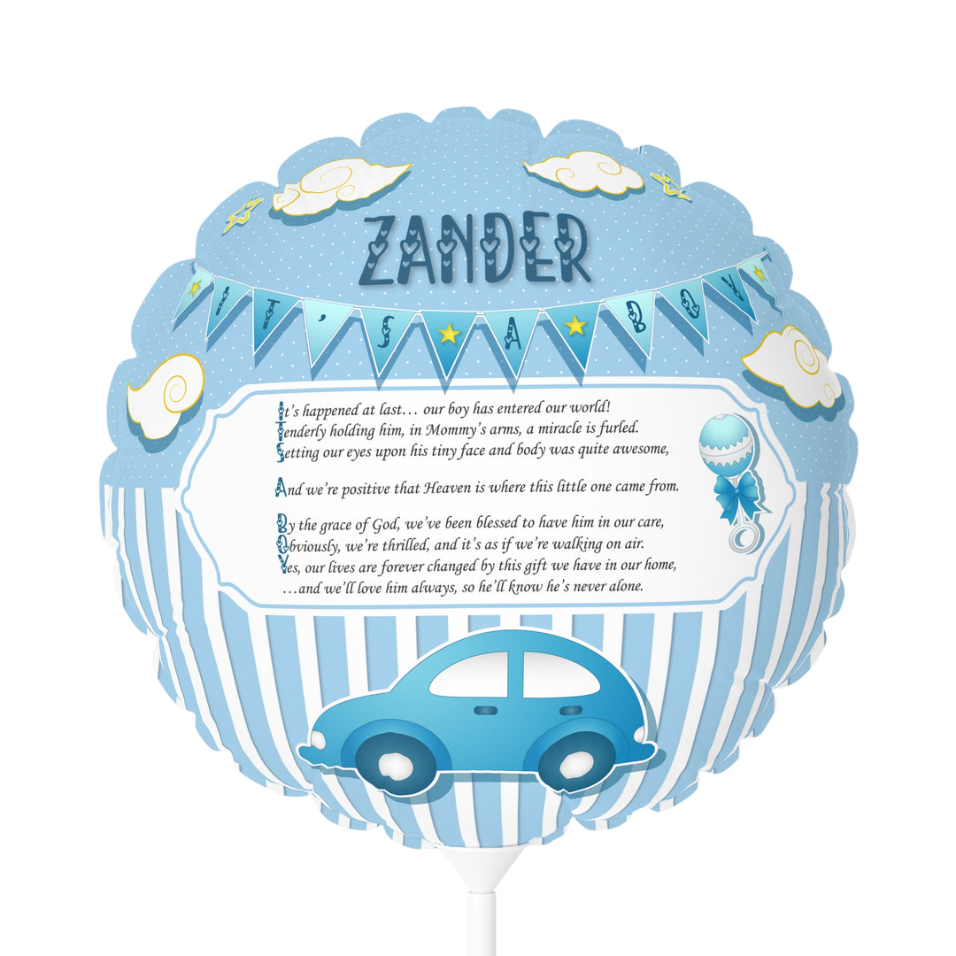 It's a Boy 11" Acrostic Poem Balloon - Blue Stripes-Car - Personalized