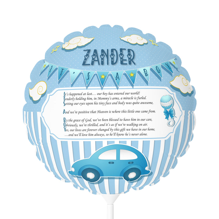It's a Boy 11" Acrostic Poem Balloon - Blue Stripes-Car - Personalized