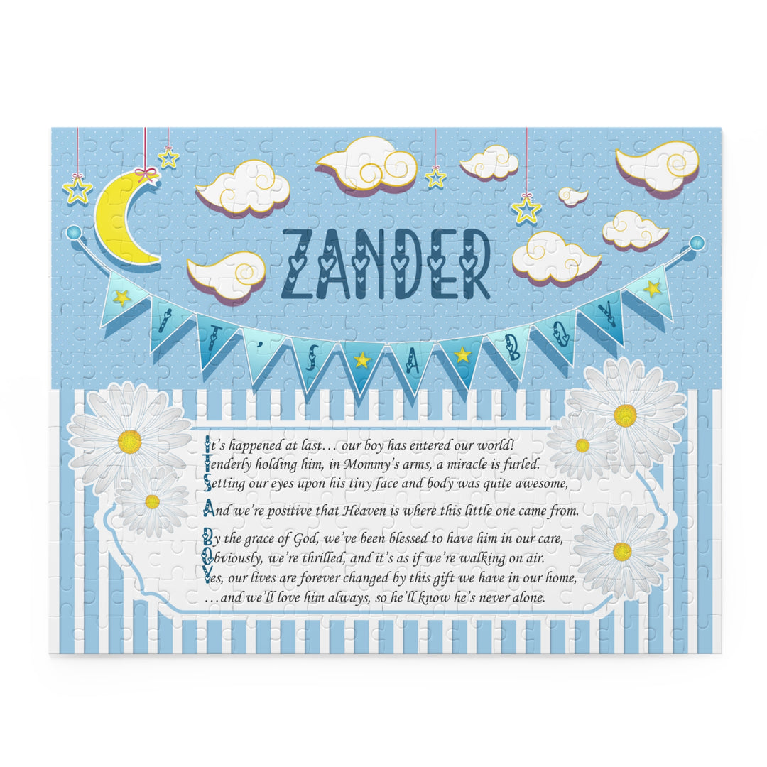 It's a Boy Acrostic Poem Puzzle - Blue-White Stripes Personalized