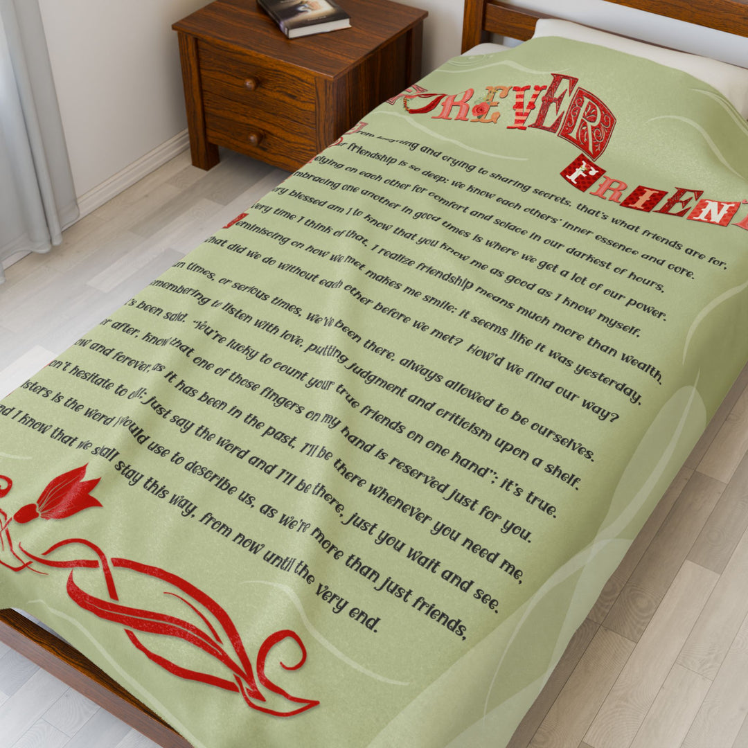 Forever Friends Acrostic Poem Velveteen Plush Blanket - Sage