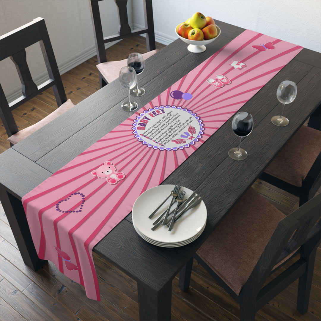 Baby Feet Acrostic Poem Table Runner - Pink-Wings