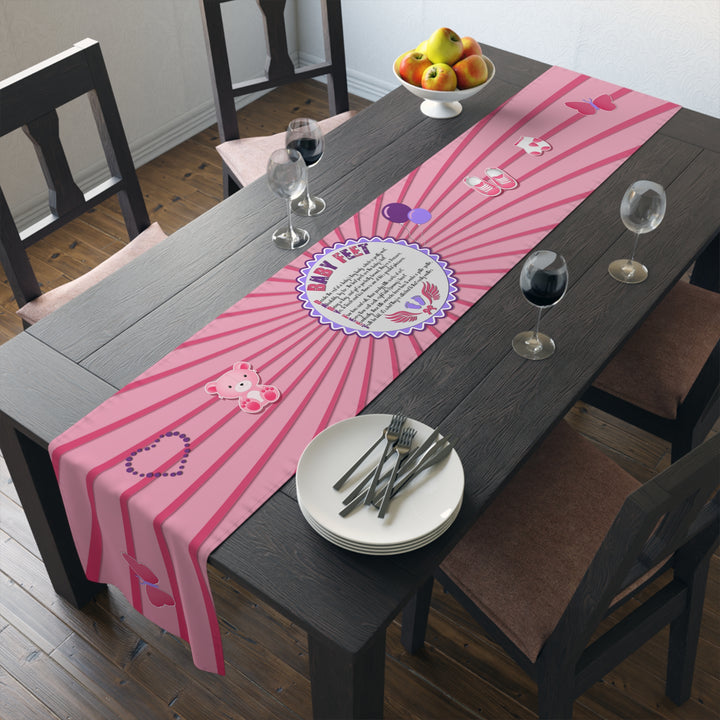 Baby Feet Acrostic Poem Table Runner - Pink-Wings