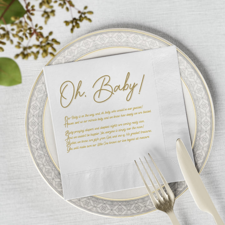 "Oh, Baby!" White Coined Napkins Baby Shower Napkins - No Personalization