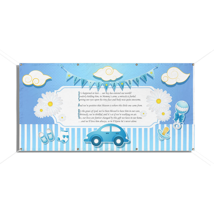 FIX SIZES It’s a Boy Acrostic Poem Vinyl Banner - Personalized - Blue Car-Stripes