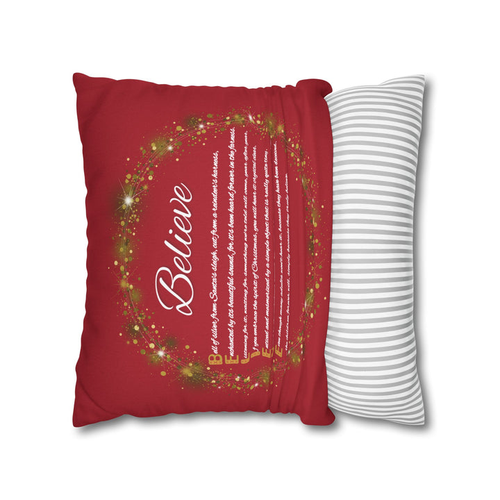 "Believe" Acrostic Poem Pillow Cover from "Learn, Lead, Believe" Collection Red