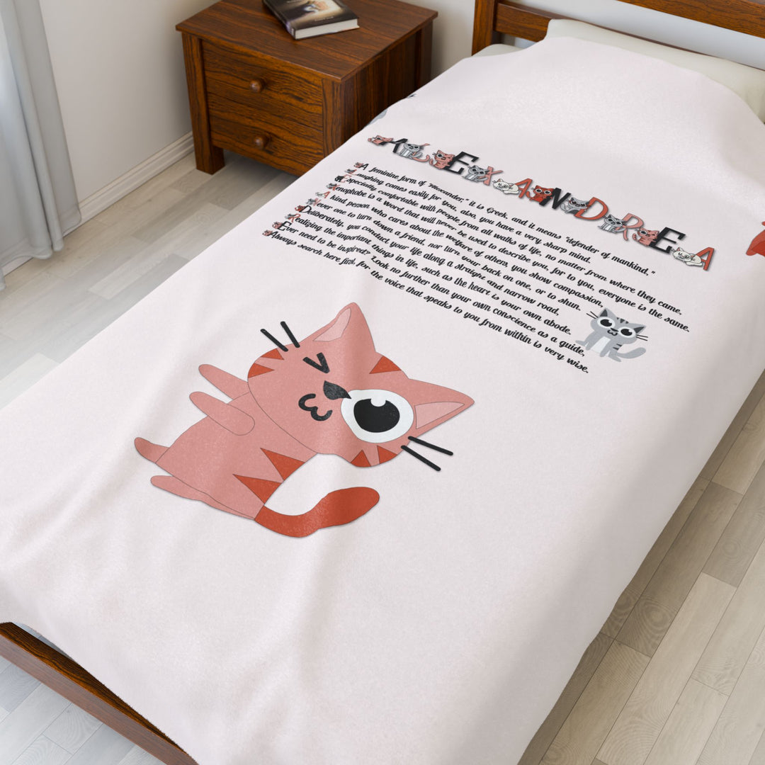 Namesakes Acrostic Poem Velveteen Plush Blanket - Kitty Design