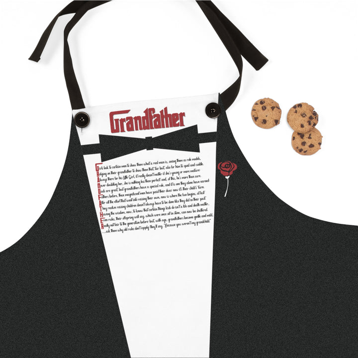 Black apron with 'Grandfather' text and cookie graphics on a white background