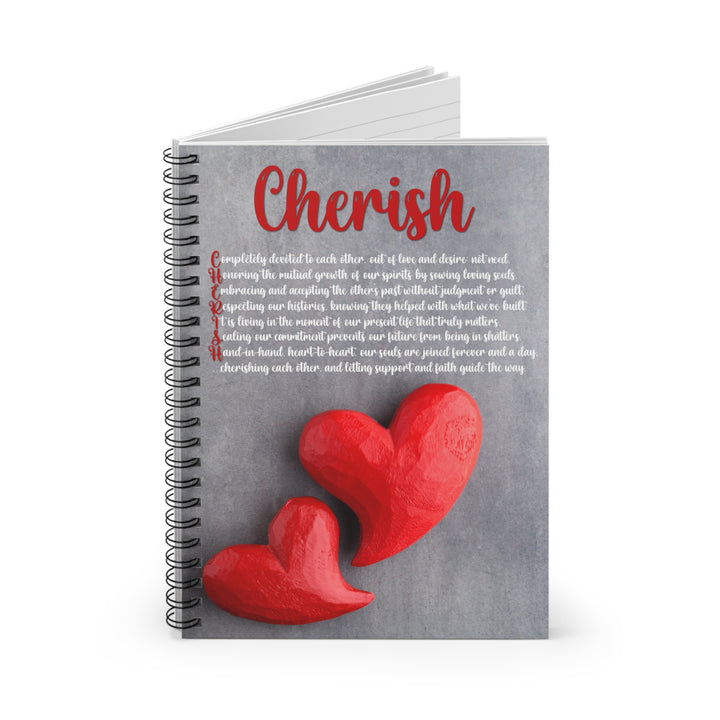 Cherish Acrostic Poem Spiral Notebook - Red Wooden Hearts