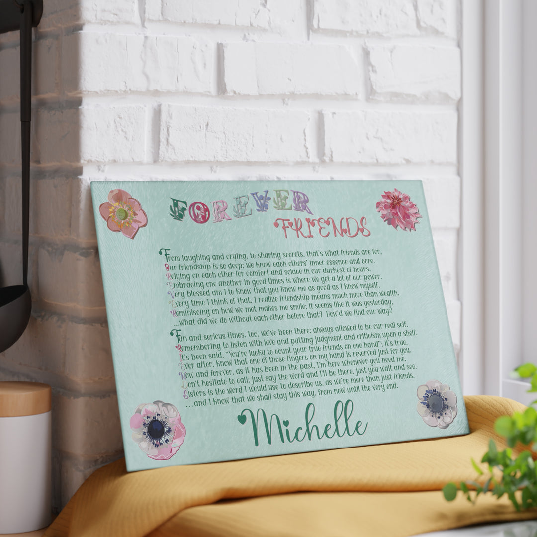 Forever Friends Acrostic Poem Glass Cutting Board - Flowers - Personalized