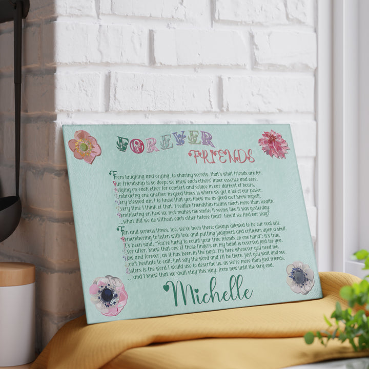 Forever Friends Acrostic Poem Glass Cutting Board - Flowers - Personalized