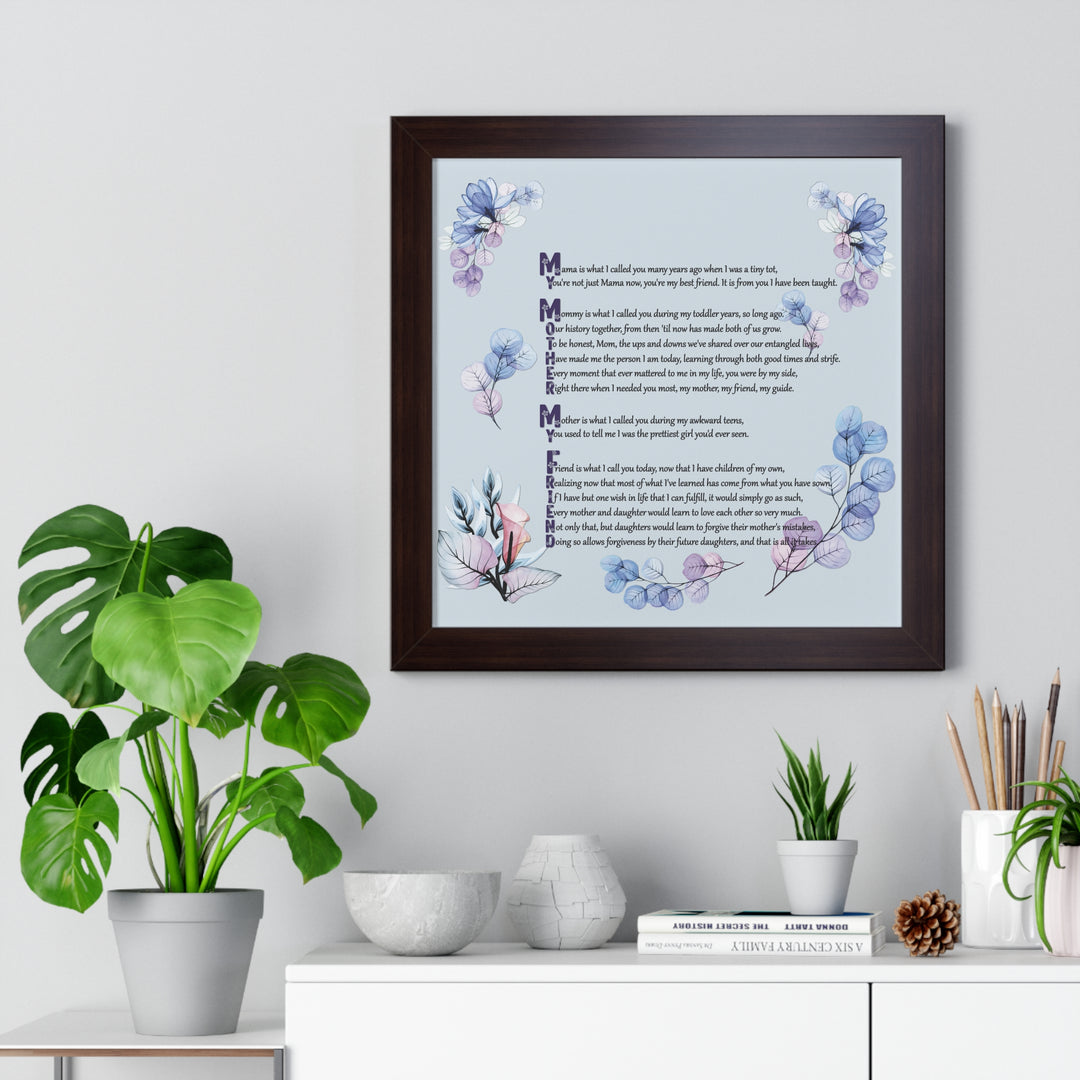 "My Mother, My Friend" Framed Acrostic Poem Print - Translucent Flower