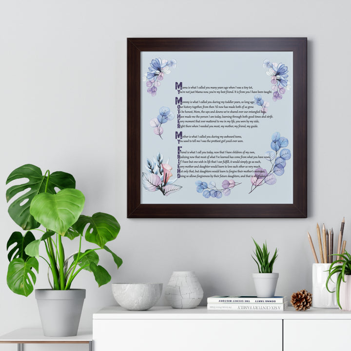 "My Mother, My Friend" Framed Acrostic Poem Print - Translucent Flower