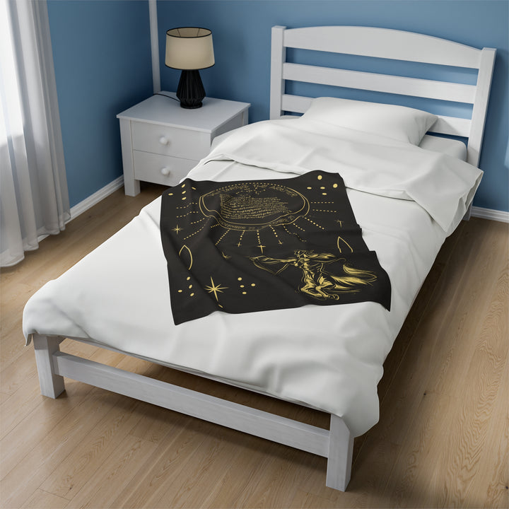 Written in the Stars Velveteen plush blanket with acrostic poem spelling out "Sagittarius"