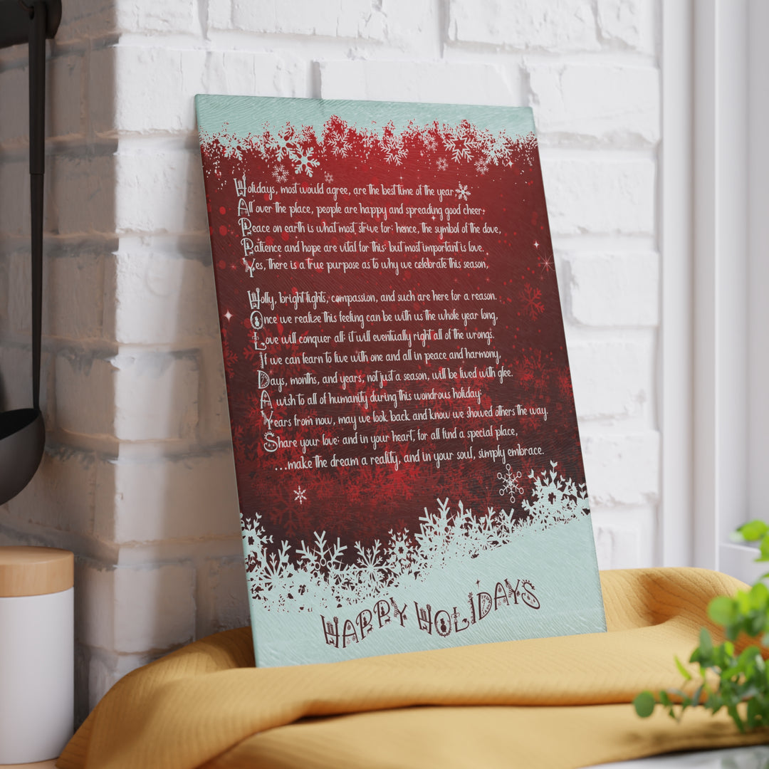 Happy Holidays Holidays Acrostic Poem Glass Cutting Board - Red - 2