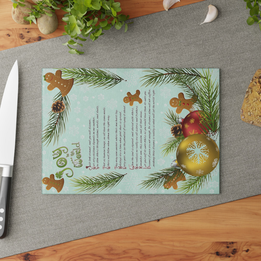 Joy to the World Acrostic Poem Glass Cutting Board - Gingerbread