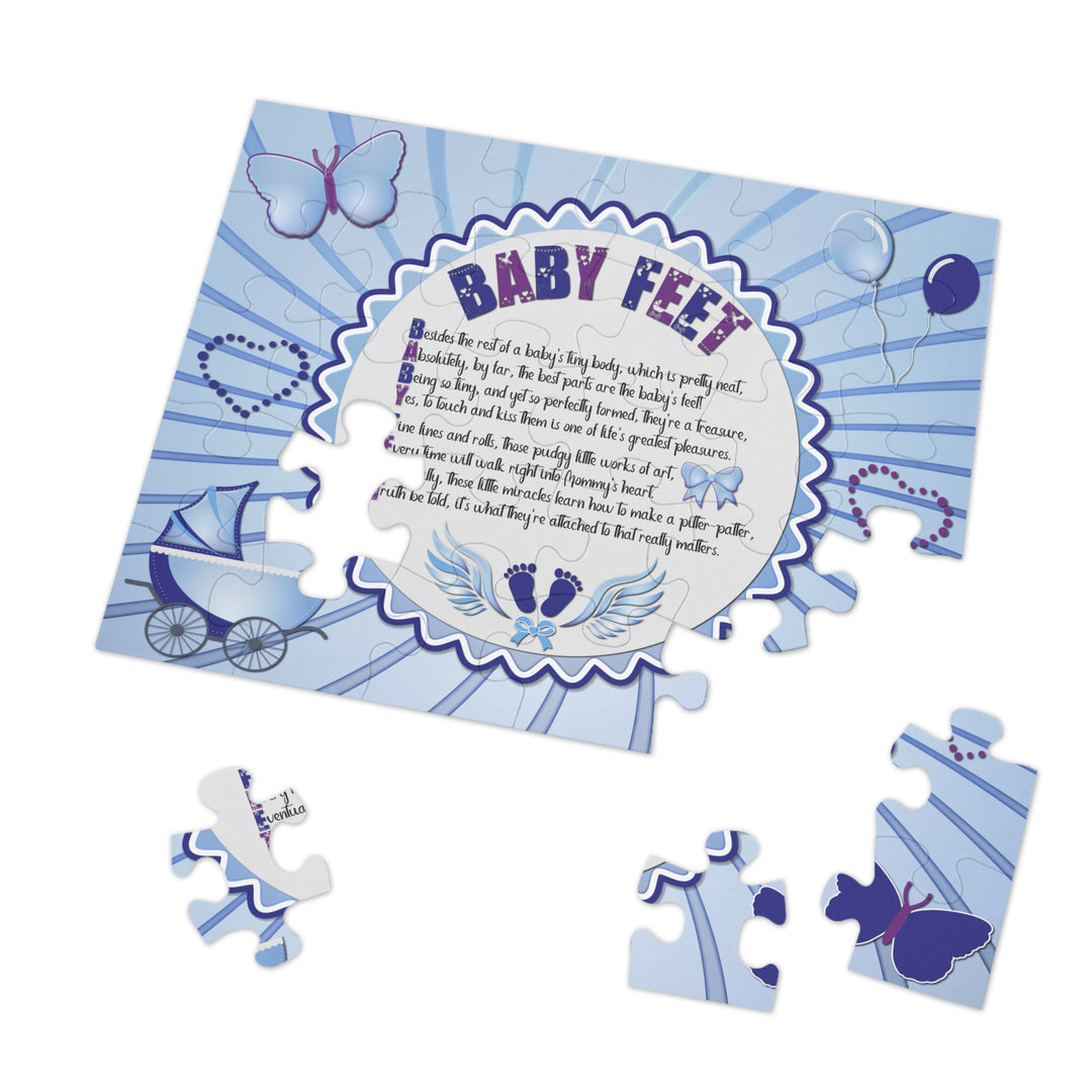 Baby Feet Acrostic Poem Puzzle - Blue Swirl - Tin Box