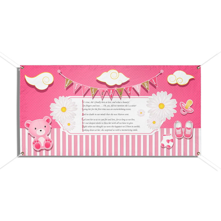 FIX SIZES! It's a Girl Poem Vinyl Banner - Pink Stripes - No Personalization