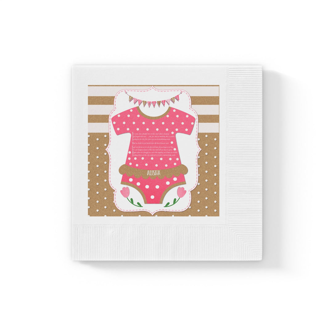 It's a Girl Baby Shower Coined Napkins - Cute Baby Bodysuit - Personalized