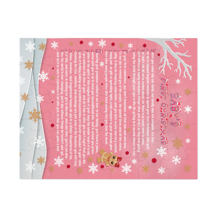 Baby's First Christmas Acrostic Poem Jigsaw Puzzle - Gingerbread - Pink - Tin Box