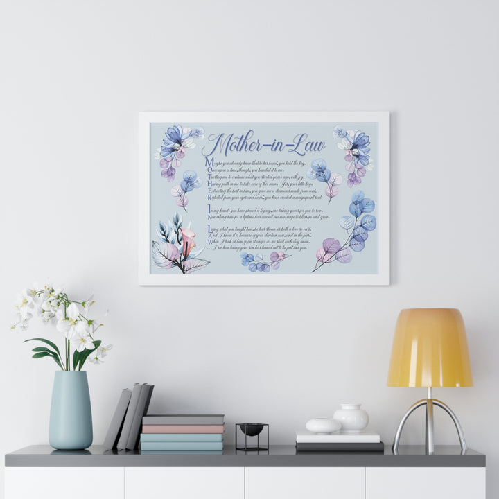 It's Just a Phrase "Mother-in-Law" Framed Horizontal Acrostic Poem Print- Floral