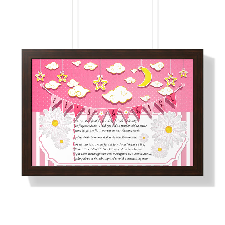 Baby Steps "It's a Girl" Framed Print - Pink Stripes -No Personalization