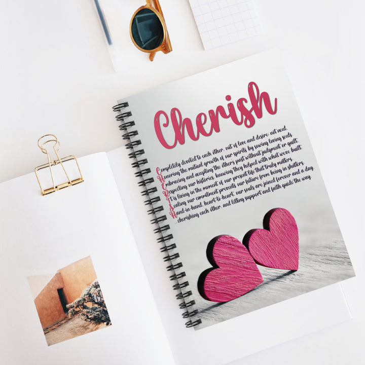 Cherish Acrostic Poem Spiral Notebook - Pink Wooden Hearts