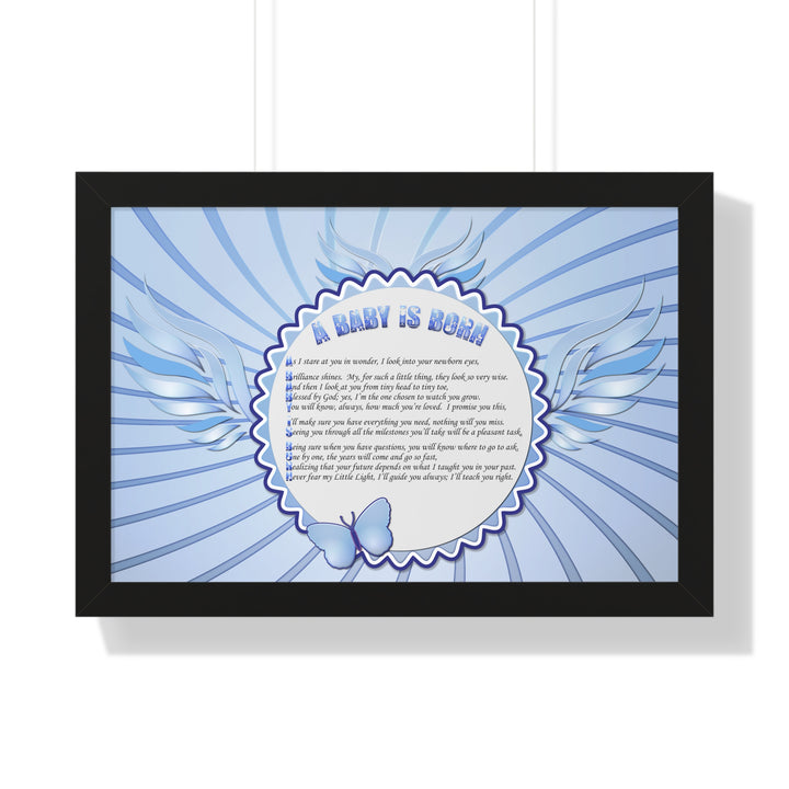 Baby Steps Acrostic Poem Framed Print "A Baby is Born "- Blue