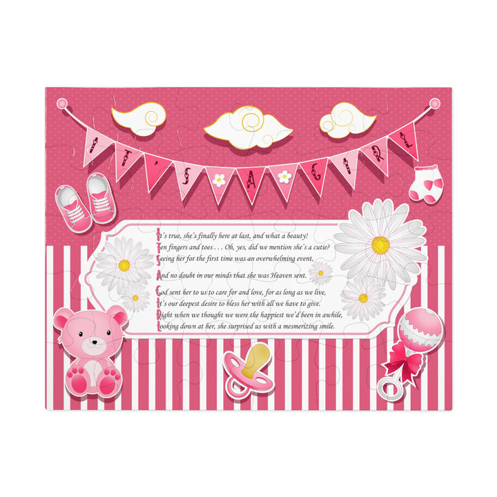 It's a Girl Acrostic Poem Puzzle - Banner and Stripes - No Personalization