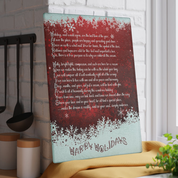 Happy Holidays Holidays Acrostic Poem Glass Cutting Board - Red - 2