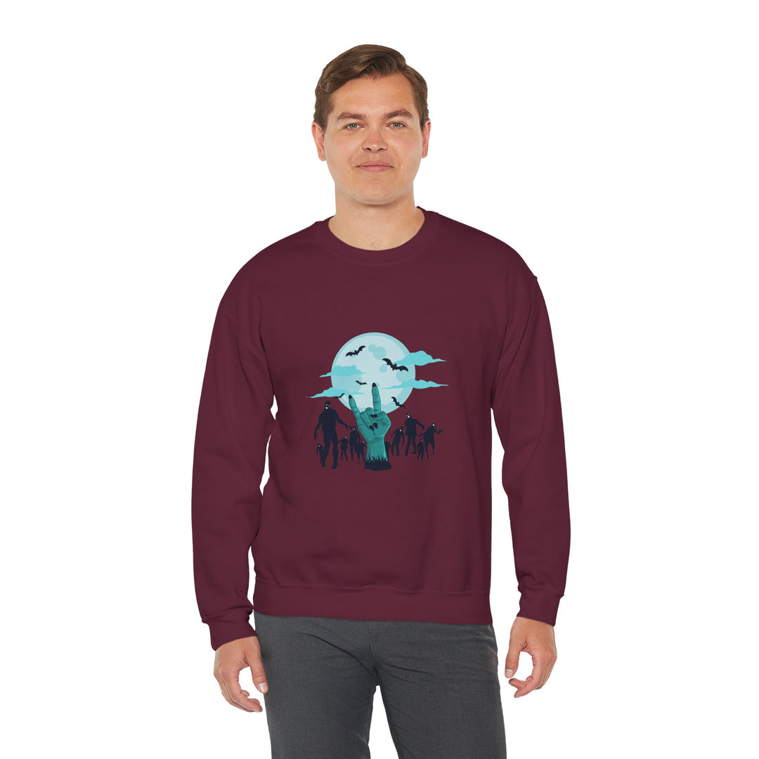 Happy Halloween Acrostic Poem Sweatshirt - "Rock On" Hand and Zombies