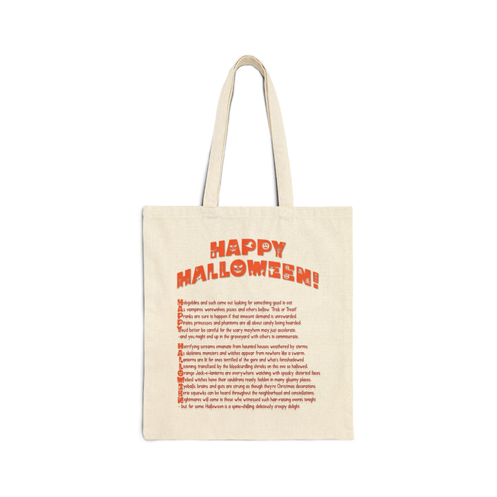 "Happy Halloween" Acrostic Poem Canvas Candy Tote Bag - Creepy Pumpkin- Personalized