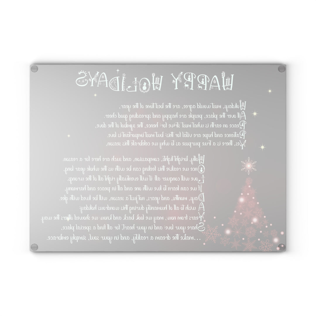 Happy Holidays Acrostic Poem Glass Cutting Board - Burgandy