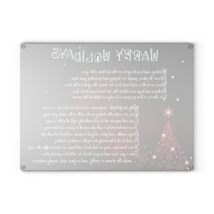Happy Holidays Acrostic Poem Glass Cutting Board - Burgandy