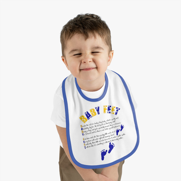 Baby Steps Acrostic Poem - Contrast Trim Jersey Bib - "Baby Feet" Blue Footprints