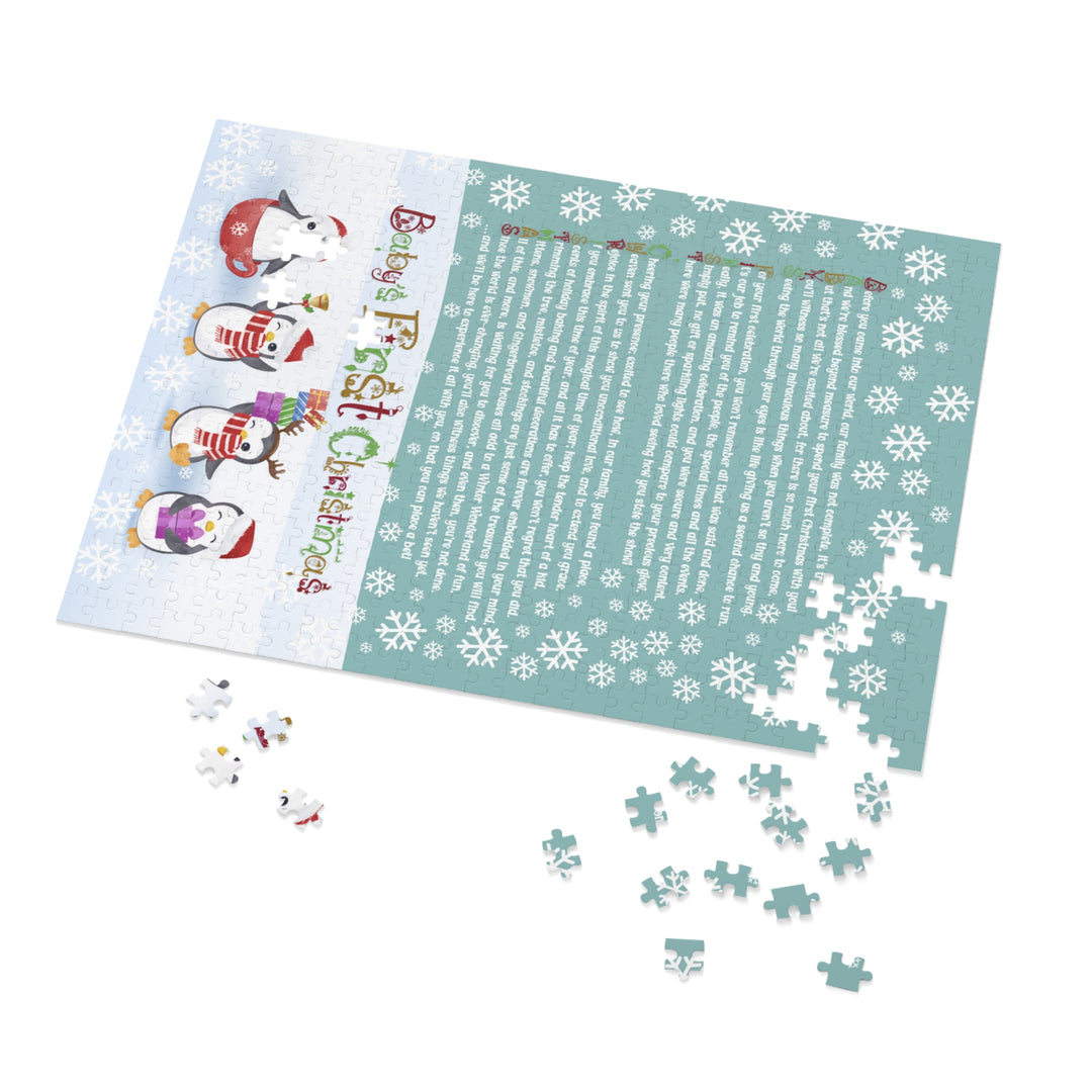 Baby's First Christmas Acrostic Poem Jigsaw Puzzle - Gingerbread - Penguins - Tin Box