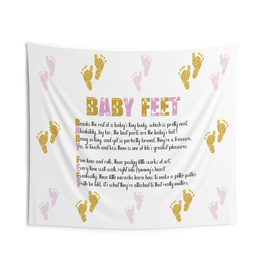 "Baby Feet" Acrostic Poem Baby Shower Backdrop - Pink and Gold - No Personalization
