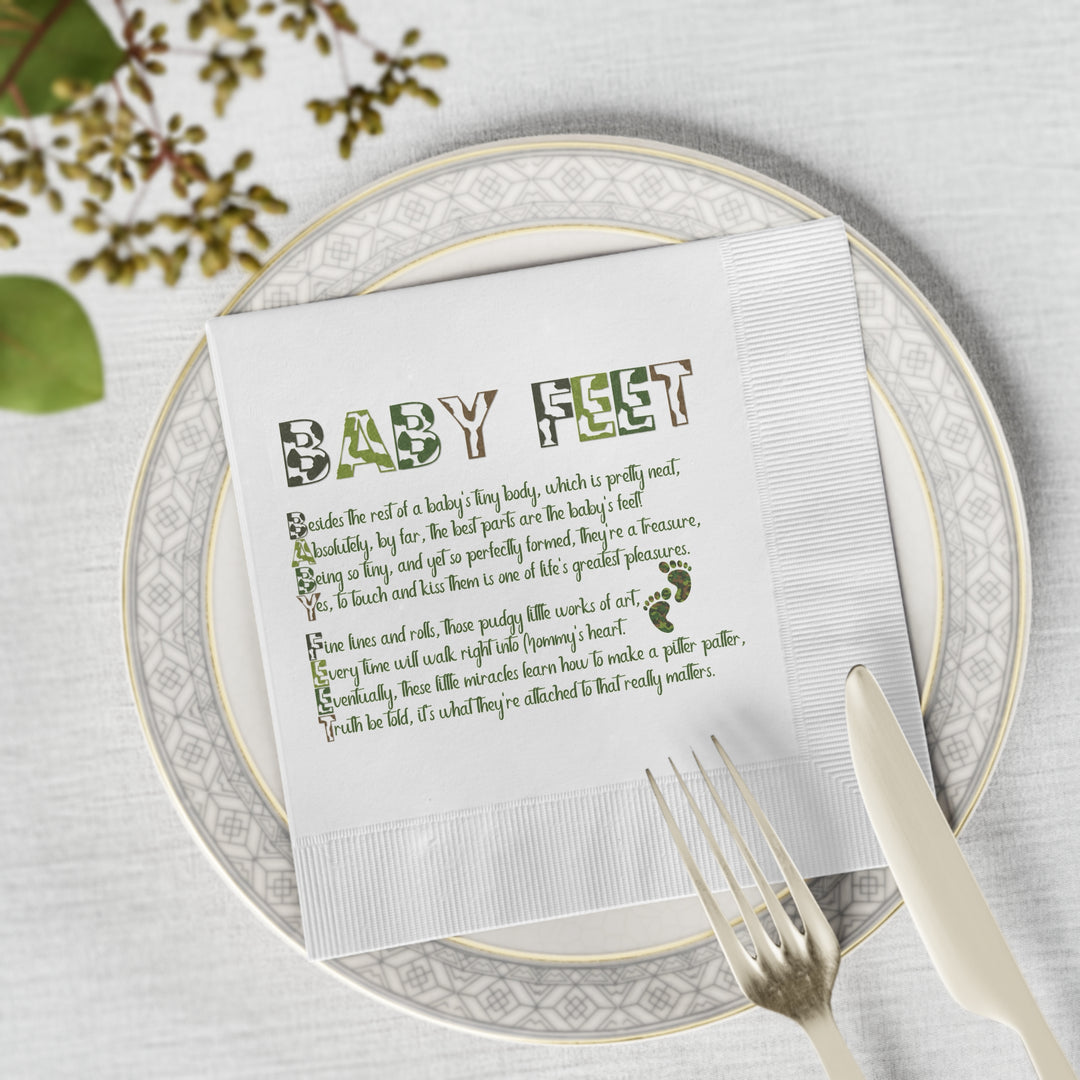 Baby Feet White Coined Napkins - Camo - No Personalization