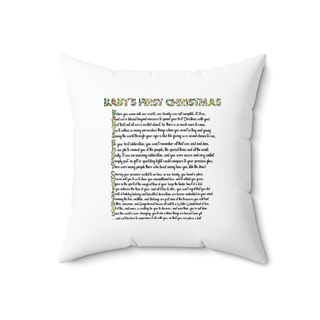 "Baby's First Christmas" Acrostic Poem Pillow - Camo Elf Hat - No Personalization