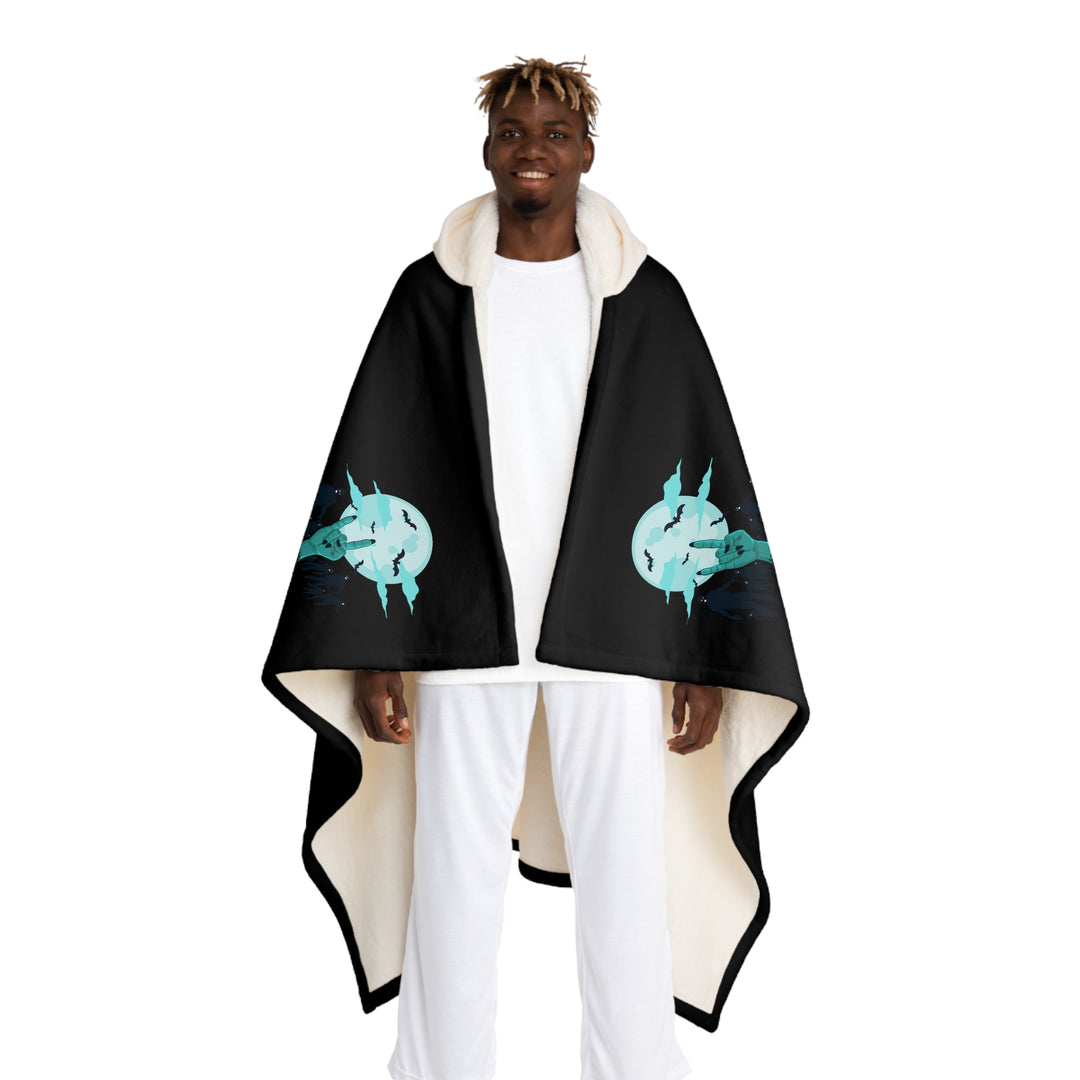 Happy Halloween Hooded Sherpa Fleece Blanket - Zombies - "Rock On" Hand - Black