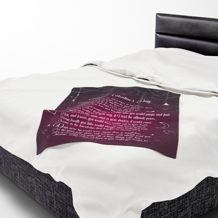 "Happy Valentine's Day" Acrostic Poem Velveteen Plush Blanket - Hearts-Stars