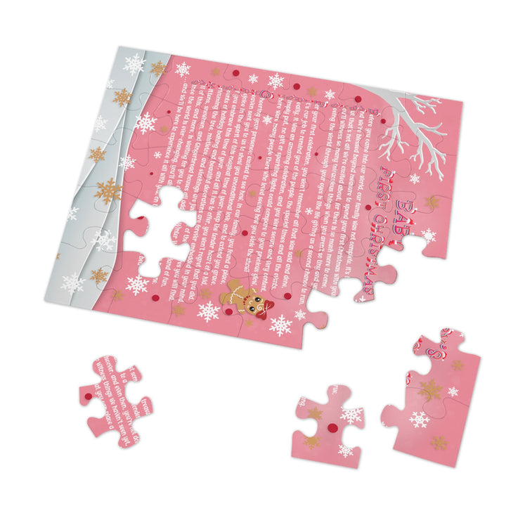 Baby's First Christmas Acrostic Poem Jigsaw Puzzle - Gingerbread - Pink - Tin Box