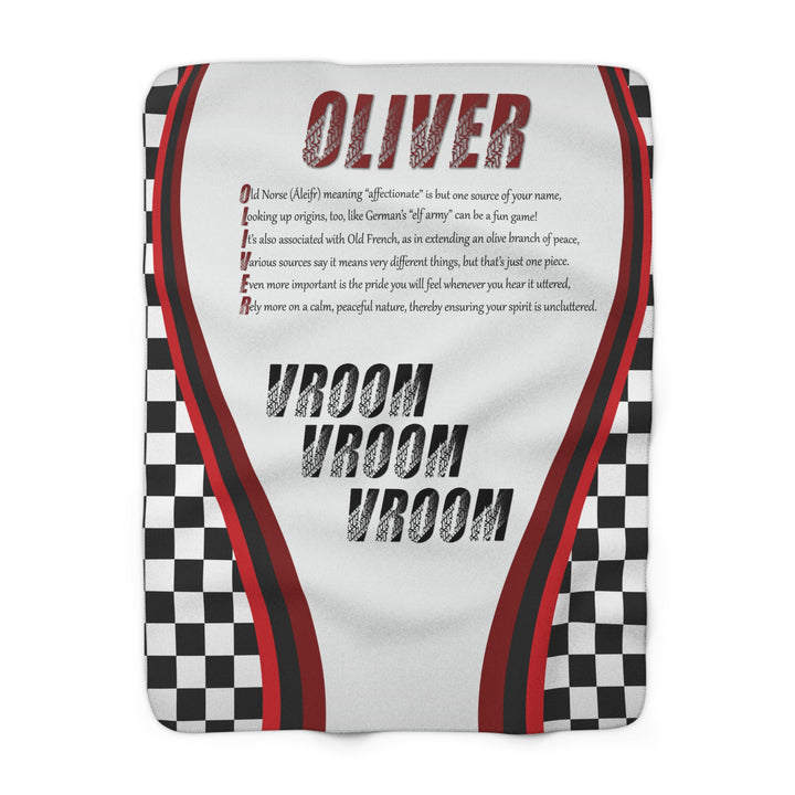 "Namesakes" Acrostic Poem Sherpa Fleece Blanket - Vroom Vroom